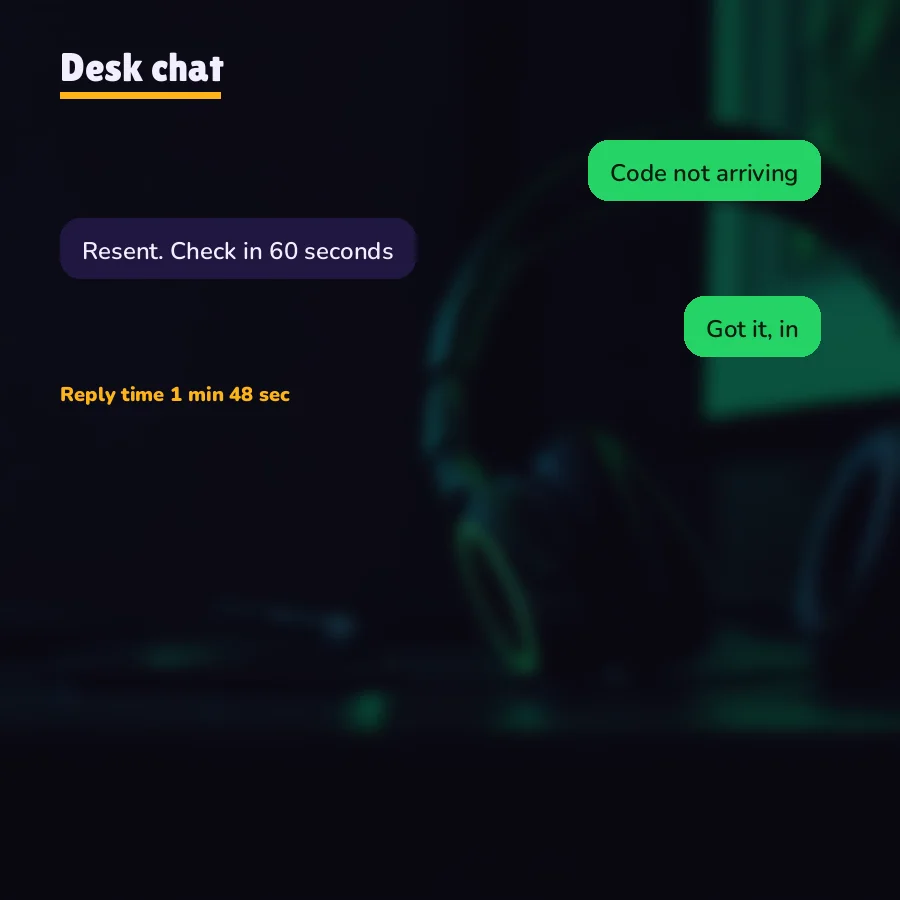 Phone screen showing a complete first message sent to the PlayinMatch support desk