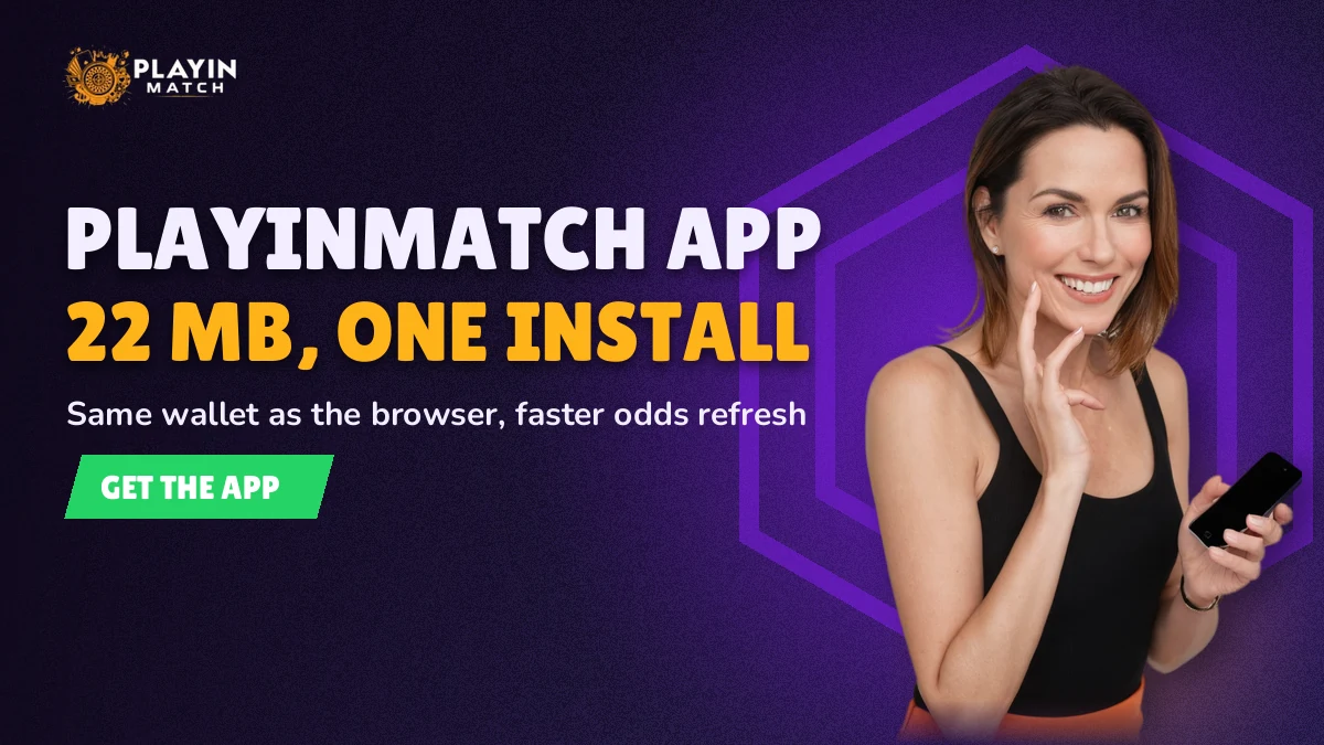 Android phone showing the PlayinMatch app lobby with cricket odds and casino rows