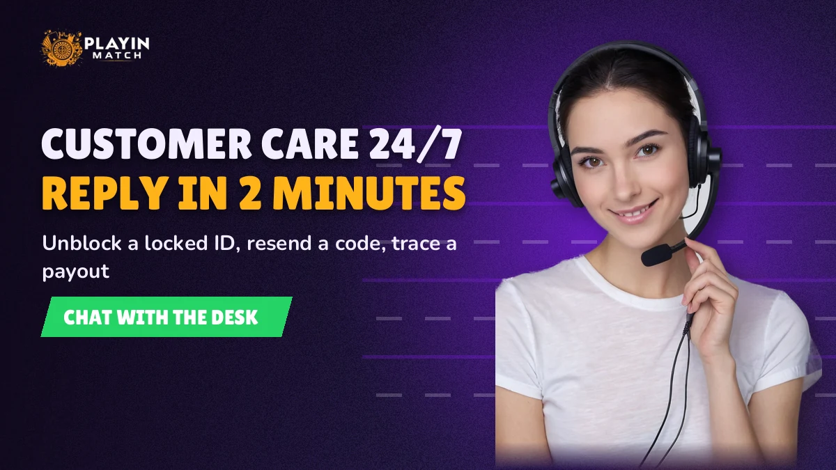 Support agent with a headset answering PlayinMatch chats late at night