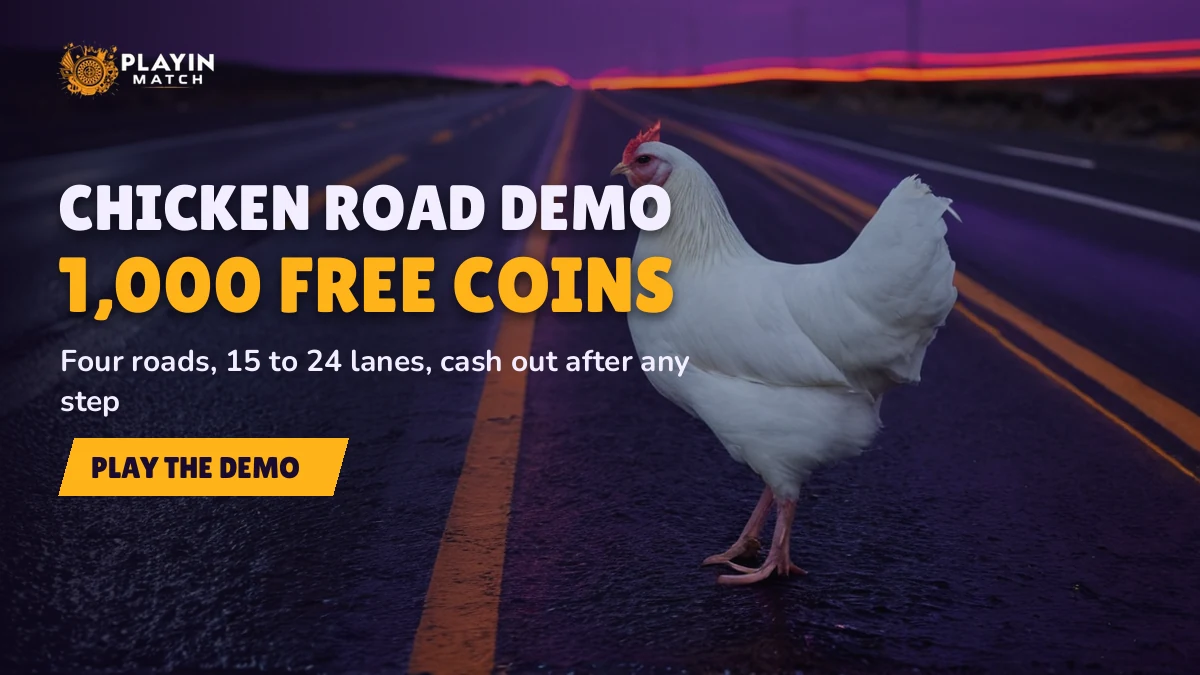 Chicken crossing glowing traffic lanes on a night road for the PlayinMatch99 demo