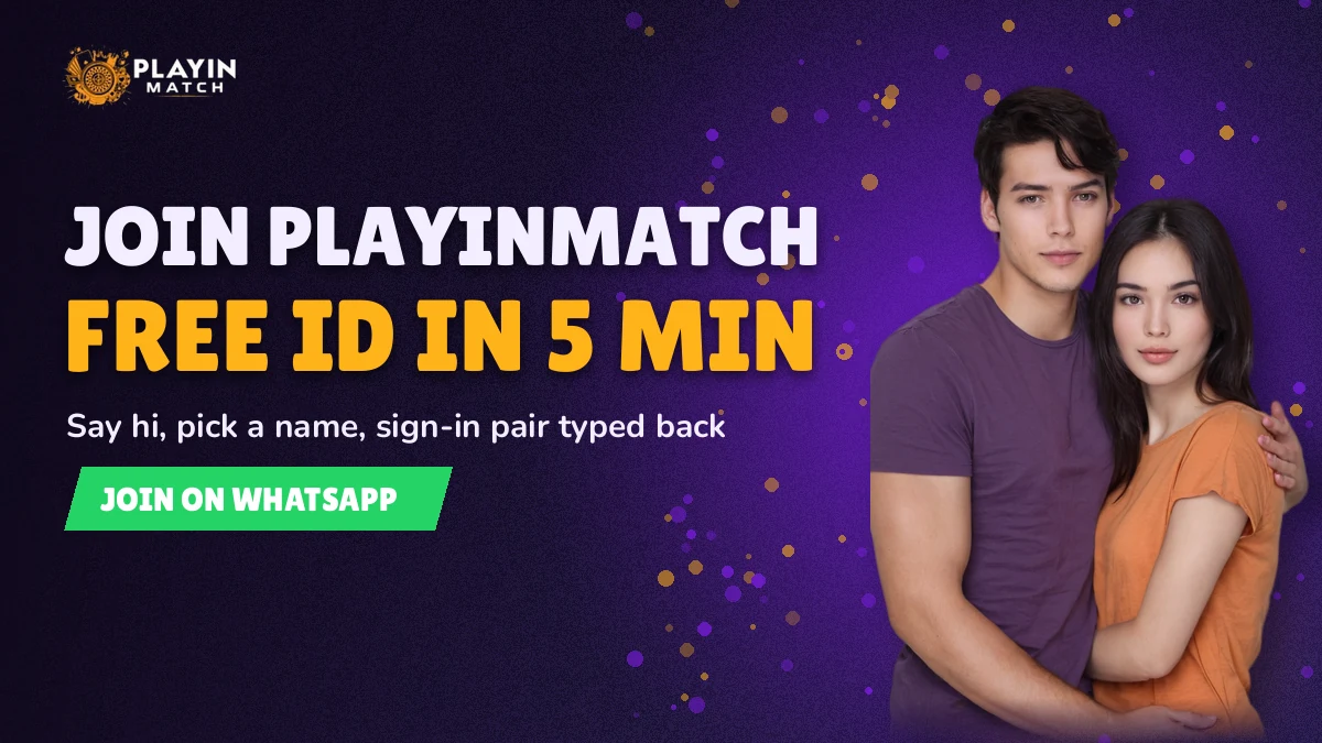 Smiling adult cricket fan reading a new PlayinMatch username that just arrived in a WhatsApp chat
