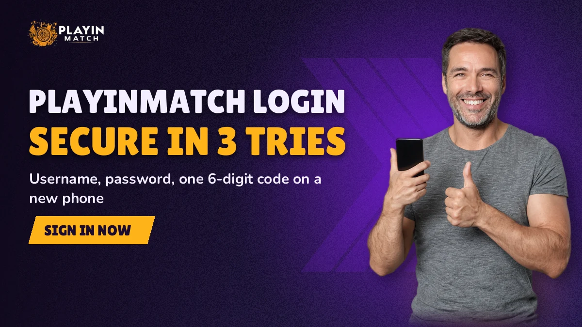 Player typing a username and password into the PlayinMatch sign-in gate on a phone