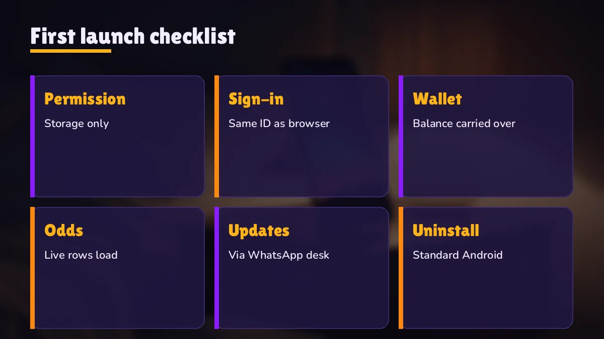 Freshly installed PlayinMatch app showing its first sign-in screen with username and password fields