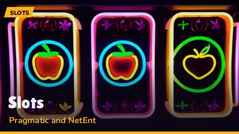 Slot reels tile with fruit symbols and a glowing spin counter