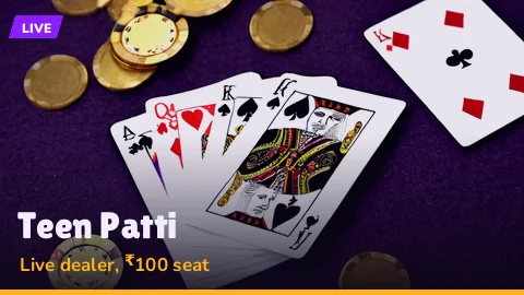 Teen Patti live table tile with three dealt cards on green felt