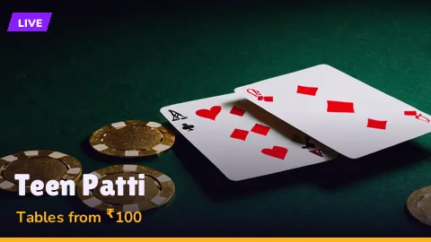 Dealer fanning three playing cards on a green Teen Patti felt